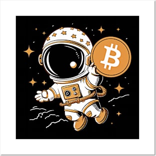 Crypto Bitcoin and astronaut fly to the moon Posters and Art